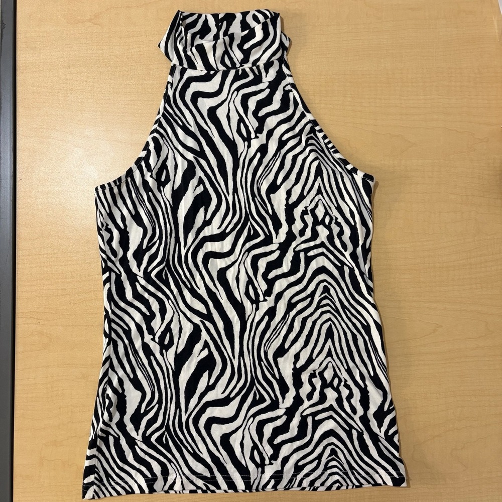 Cliche Zebra Print Mock Neck Sleeveless Top Women's S Y2K Animal Print Stretch